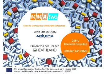 Jean-Luc DUBOIS  CEFIC  Chemical Recycling  Simon van der Heijden October 14 th 2020  This project