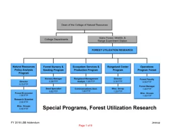 .  Special Programs, Forest Utilization Research  FY 2018 LBB Addendum  Jessup  Page 1 of 9  Forest