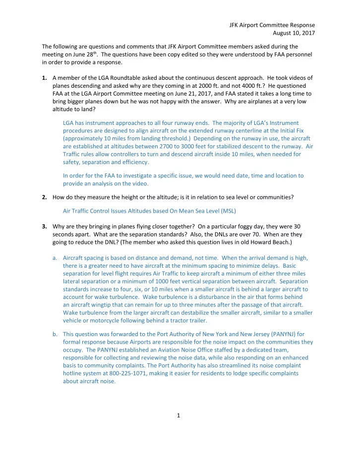 jfk airport committee response august 10 2017 the