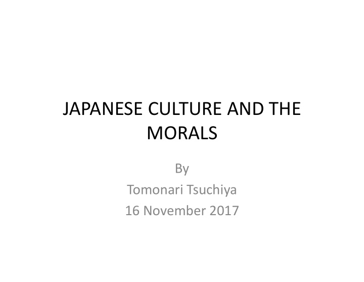 japanese culture and the morals