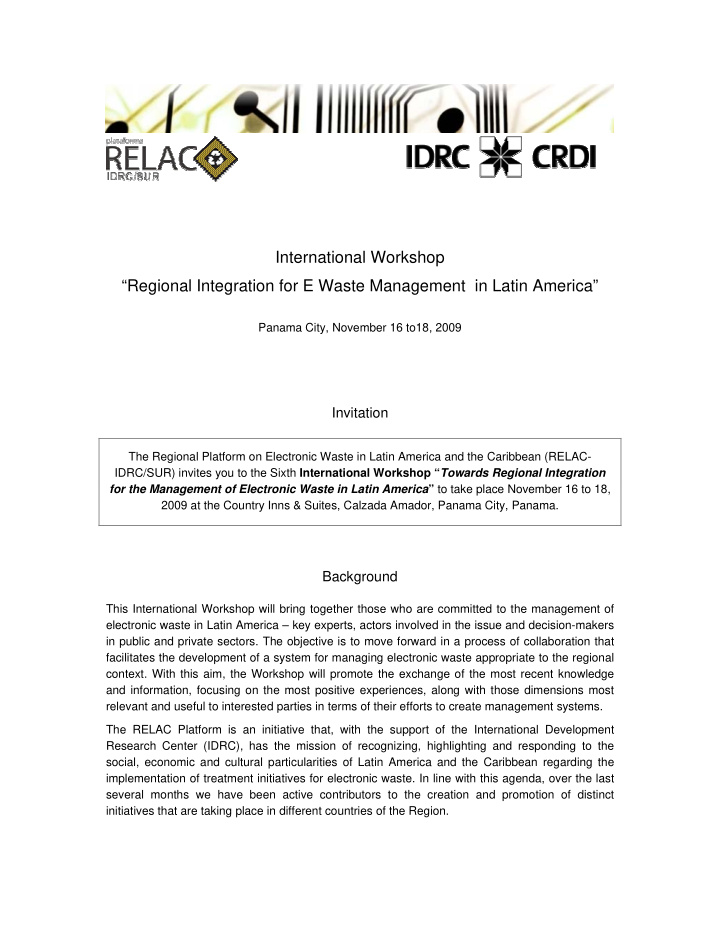 international workshop regional integration for e waste