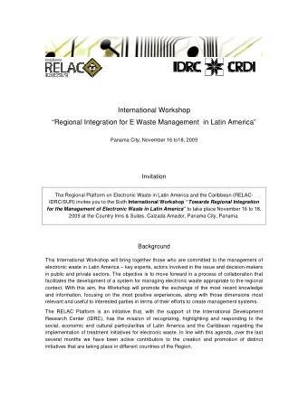 International Workshop  Regional Integration for E Waste Management  in Latin America  Panama
