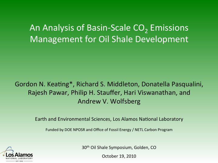 an analysis of basin scale co 2 emissions management for