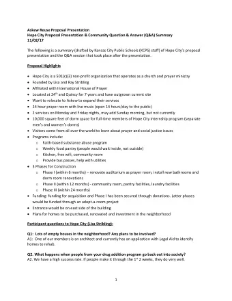 Askew Reuse Proposal Presentation  Hope City Proposal Presentation &amp; Community Question &amp;