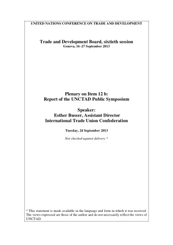 Trade and Development Board, sixtieth session Geneva, 16  27 September 2013  Plenary on Item 12