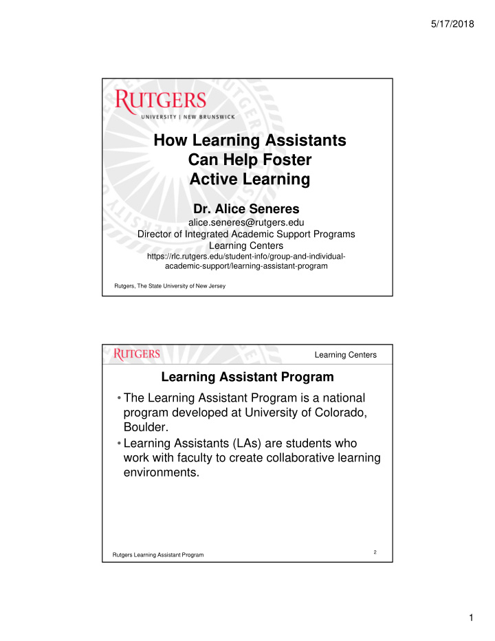 how learning assistants can help foster active learning