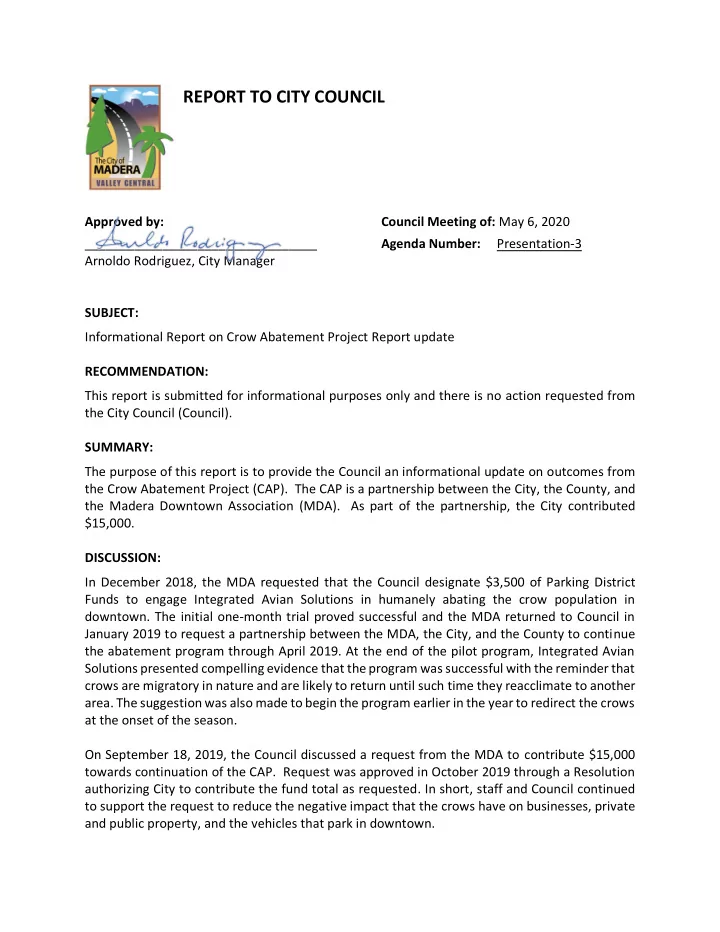 report to city council