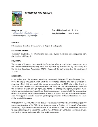 REPORT TO CITY COUNCIL  Approved by: Council Meeting of: May 6, 2020