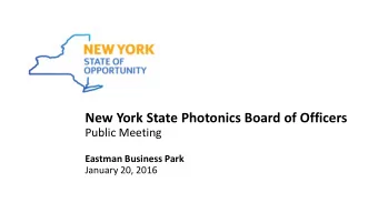 New York State Photonics Board of Officers  Public Meeting  Eastman Business Park  January 20, 2016