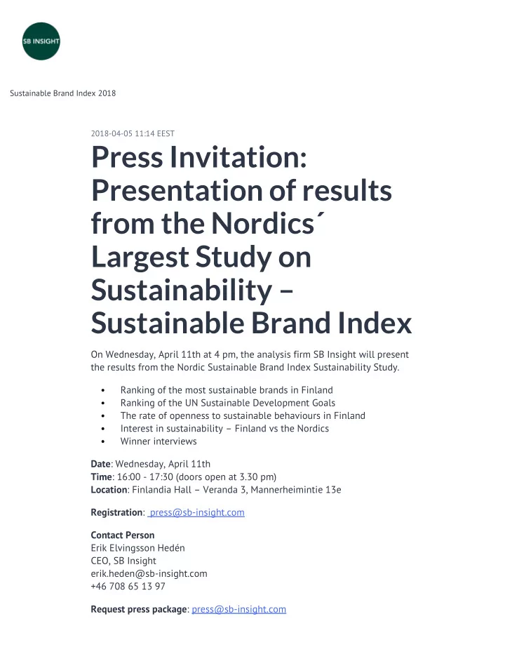 press invitation presentation of results from the nordics