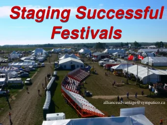 Staging Successful  Festivals  allianceadvantage@sympatico.ca  Special Events &amp; Festivals  What