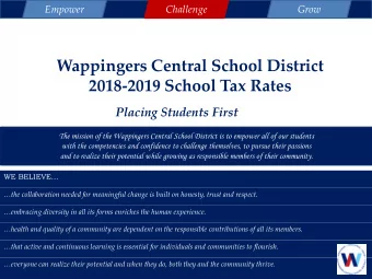 Wappingers Central School District  2018-2019 School Tax Rates  Placing Students First  The mission