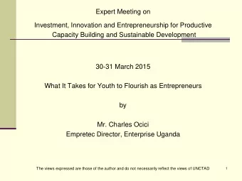 WHAT IT TAKES FOR YOUTH TO FLOURISH  AS ENTREPRENEURSHIP EXPERT MEETING FOR SUSTAINABLE