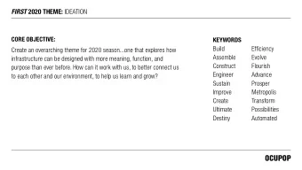 FIRST 2020 THEME: IDEATION  CORE OBJECTIVE:  KEYWORDS  Build  Efficiency  Create an overarching