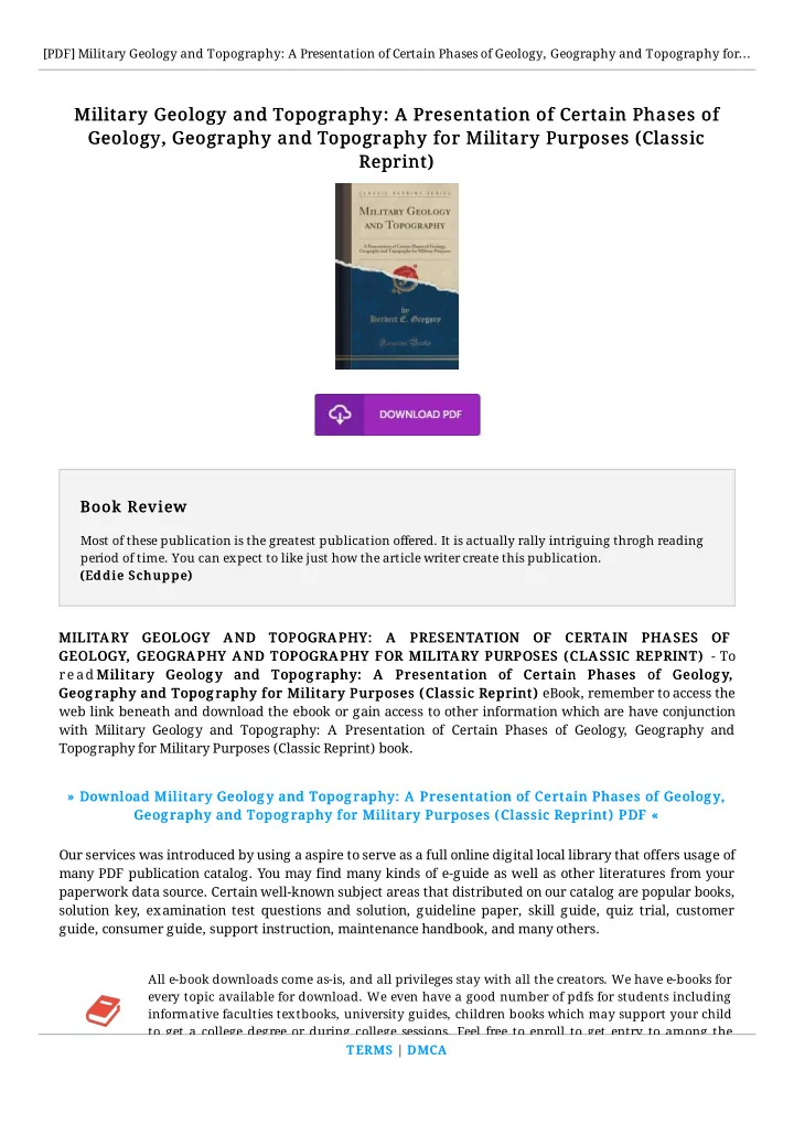 military geology and topography a presentation of certain