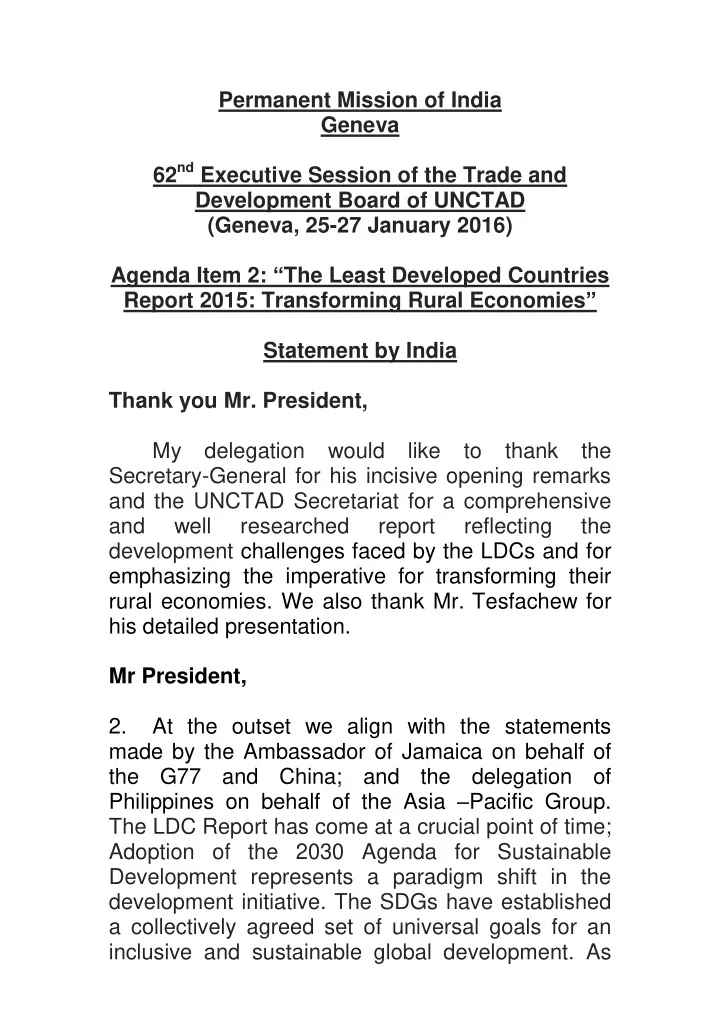permanent mission of india geneva 62 nd executive session