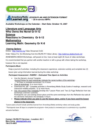 Literature and Language Arts  Who Owns the Novel Gr 9-12  Science  Reactions in Chemistry  Gr 6-12