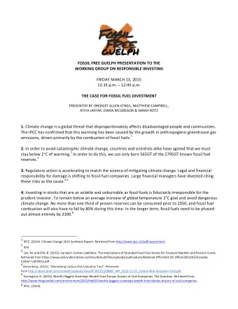 FOSSIL  FREE  GUELPH  PRESENTATION  TO  THE WORKING  GROUP  ON