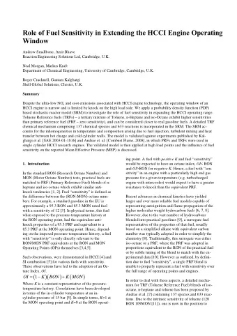 Role of Fuel Sensitivity in Extending the HCCI Engine Operating  Window  Andrew Smallbone, Amit