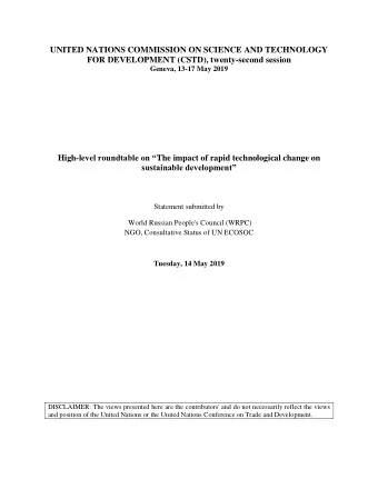 UNITED NATIONS COMMISSION ON SCIENCE AND TECHNOLOGY  FOR DEVELOPMENT (CSTD), twenty-second session