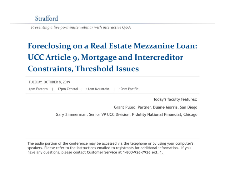 foreclosing on a real estate mezzanine loan ucc article 9
