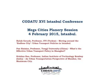 CODATU XVI Istanbul Conference  Mega Cities Planery Session  4 February 2015, Istanbul. Haluk