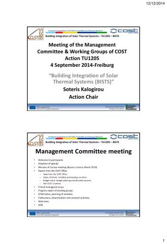Management Committee meeting    Welcome to participants    Adoption of agenda    Minutes