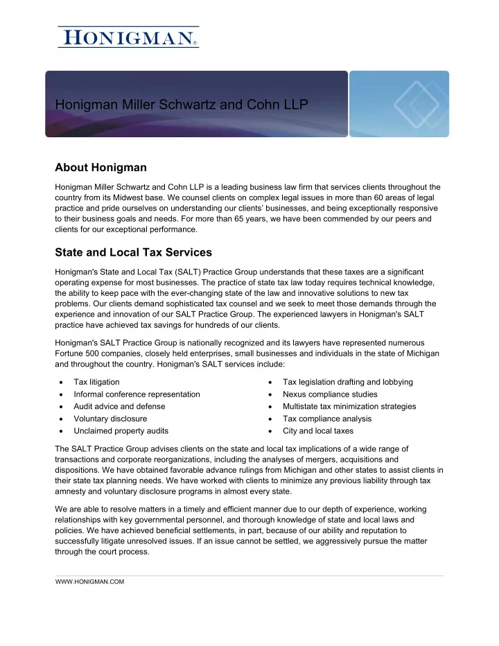 honigman miller schwartz and cohn llp