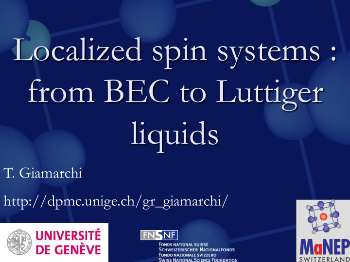 localized spin systems from bec to luttiger liquids