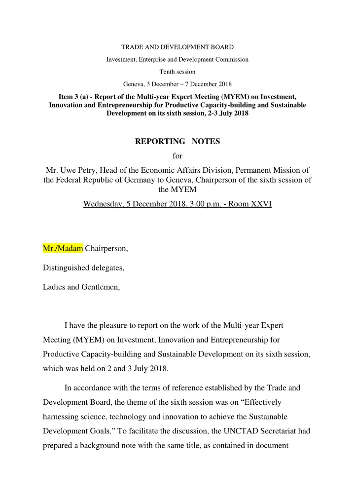 reporting notes for mr uwe petry head of the economic