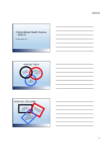 Critical Mental Health Science  -  2020-21 Dr Maria Grazia Turri  HOW WE TEACH  INDEPENDENT