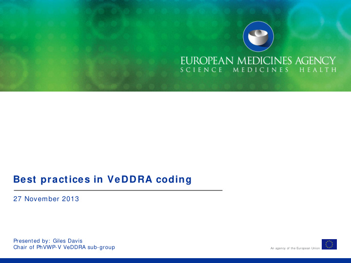 best practices in veddra coding