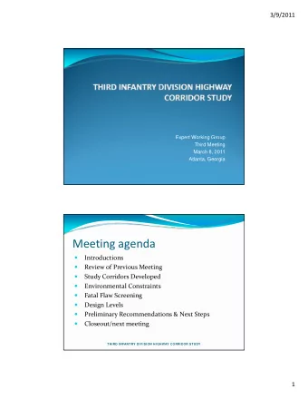 Meeting agenda    Introductions  Introductions   Review of Previous Meeting   Study