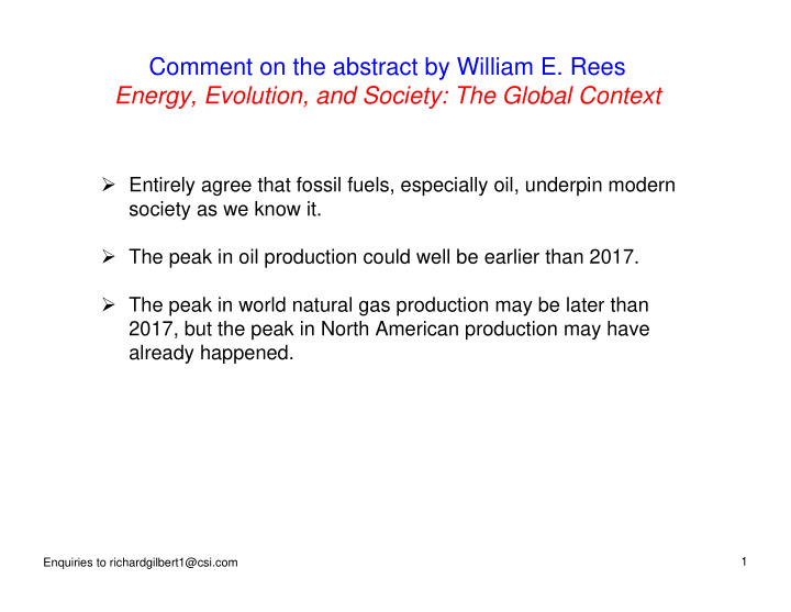 comment on the abstract by william e rees energy