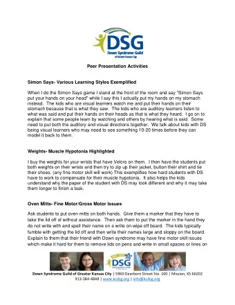 Peer Presentation Activities  Simon Says- Various Learning Styles Exemplified  When I do the Simon