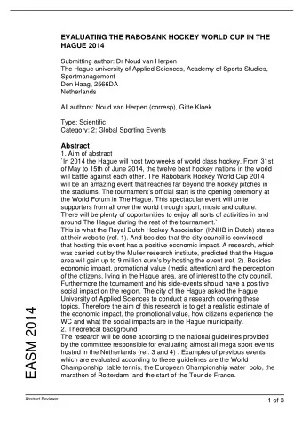 EASM 2014  the economic impact, the promotional value, how citizens experience the  WC and what the