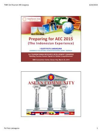 TIBFI 3rd Tourism HR Congress  3/23/2015  I GUSTI PUTU LAKSAGUNA  CHAIRMAN OF THE NATIONAL TOURISM