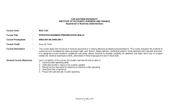 FAR EASTERN UNIVERSITY  INSTITUTE OF ACCOUNTS, BUSINESS AND FINANCE  Department of Business