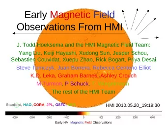Early Magnetic Field  Observations From HMI  J. Todd Hoeksema and the HMI Magnetic Field Team: