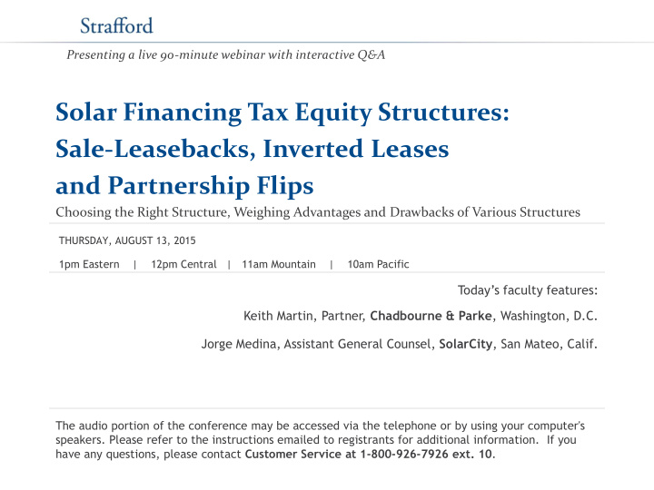 solar financing tax equity structures sale leasebacks