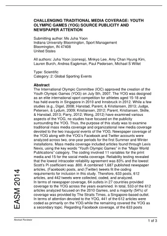 EASM 2014  requirements for inclusion in this study. Therefore, 633 posts, 612  articles, and 442