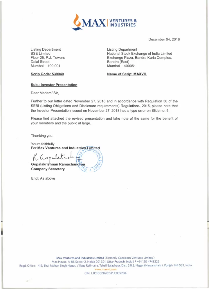 max ventures industries limited