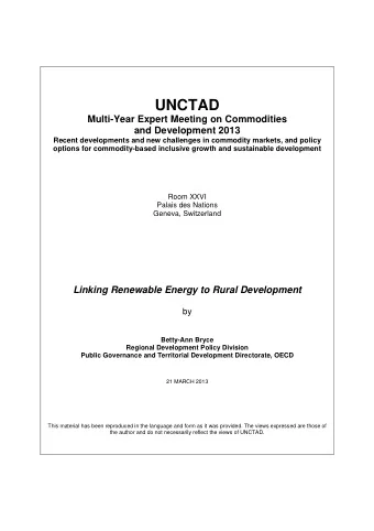 UNCTAD  Multi-Year Expert Meeting on Commodities  and Development 2013  Recent developments and new