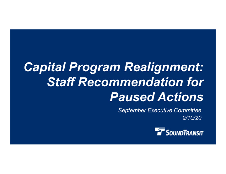 capital program realignment staff recommendation for