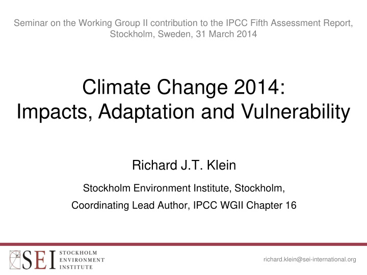 climate change 2014 impacts adaptation and vulnerability