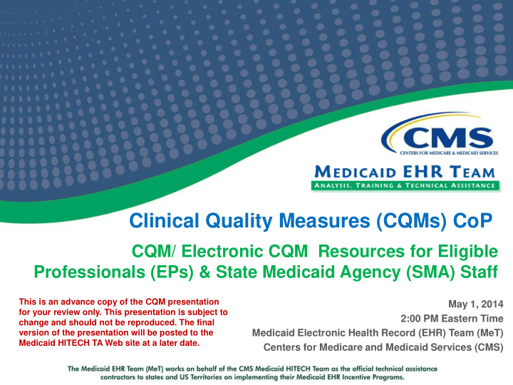 clinical quality measures cqms cop