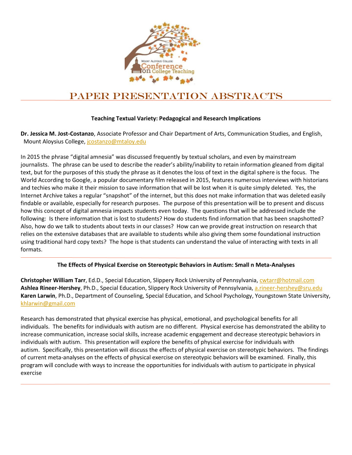 paper presentation abstracts