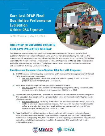 Kore Lavi DFAP Final  Qualitative Performance  Evaluation  Webinar Q&amp;A Reponses  IMPEL Webinar