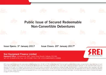 Public Issue of Secured Redeemable  Non-Convertible Debentures Issue Opens: 3 rd January 2017