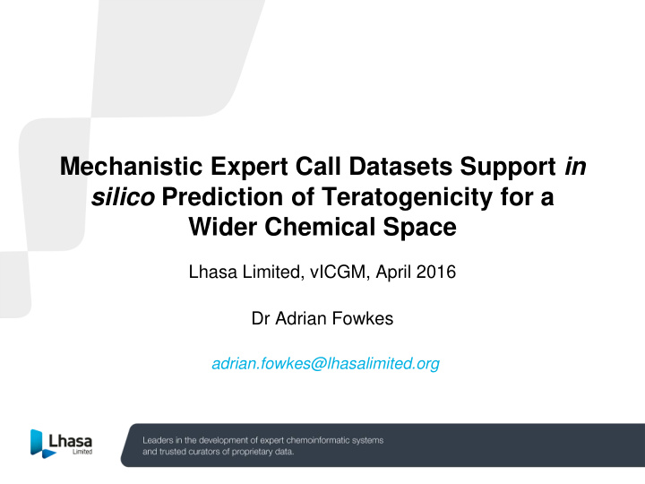 mechanistic expert call datasets support in silico